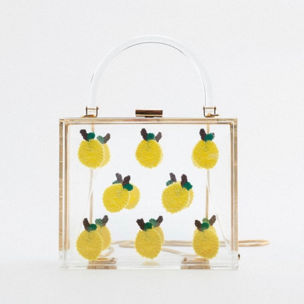 Zara transparent methacrylate lemon print box bag